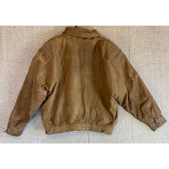 VINTAGE Womens WINLIT Sz Medium Brown Tan Leather Jacket Nylon Lining - Picture 10 of 11